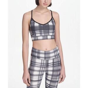 DKNY Womens Eclipse Plaid Sports Bra Size L